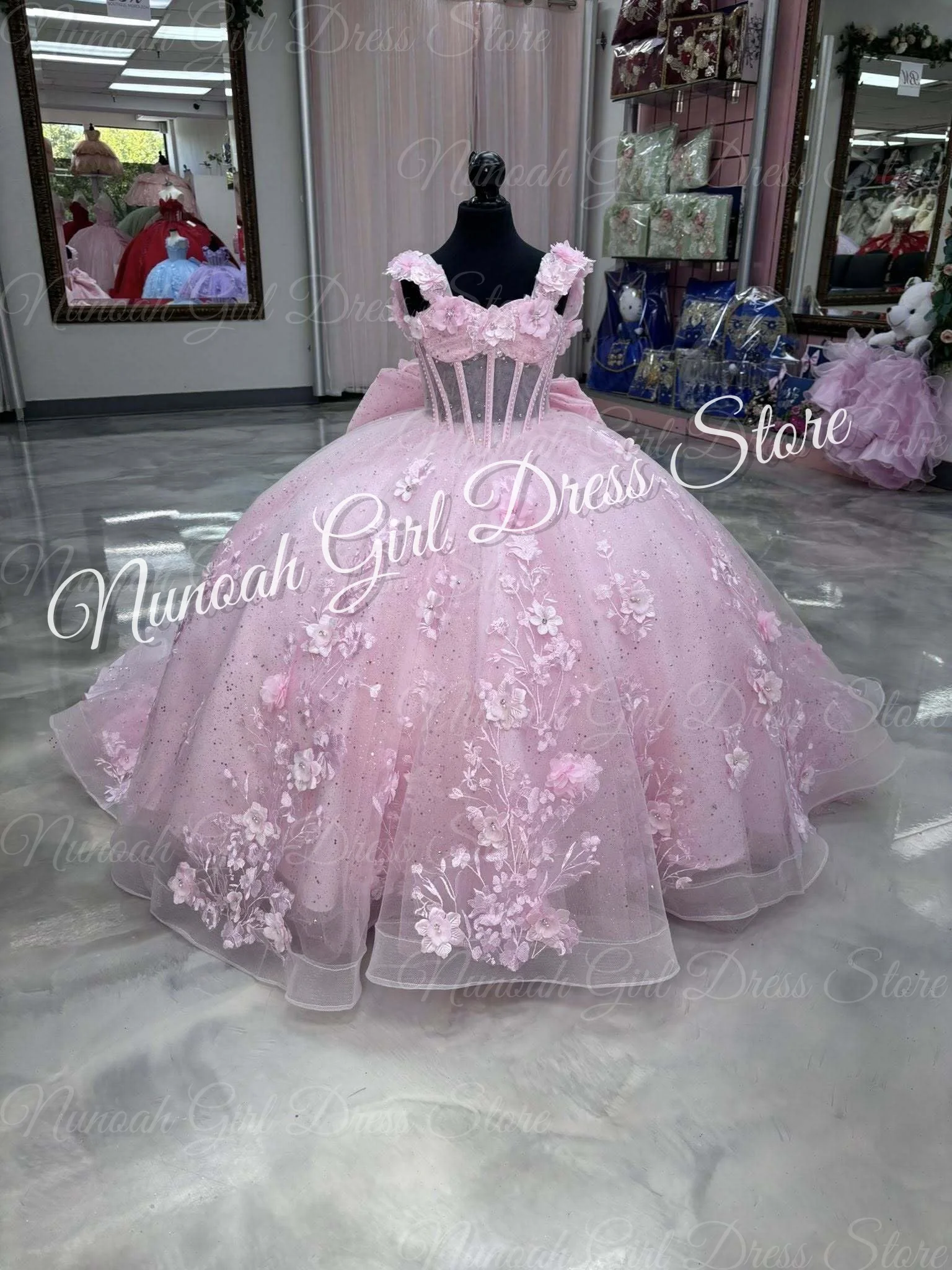 Pink Lace Appliques Flower Girl Dresses for Wedding with Bow Sleeveless Girl Birthday Party First Communion Gowns Customized