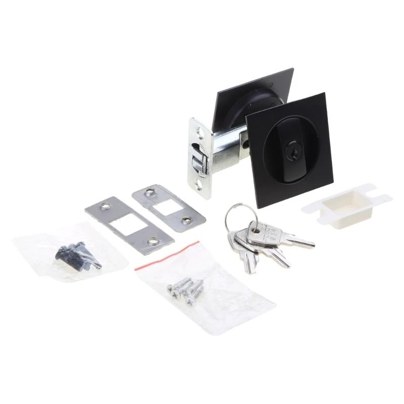 Square Pocket Door-Hardware Invisible Recessed Door Lock for Sliding-Door L43B