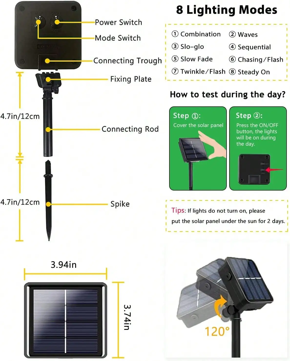 مصابيح LED تعمل بالطاقة الشمسية في الهواء الطلق، تصنيف IP44 المقاومة للماء؛ مناسبة لتزيين الحدائق والمخيمات وحفلات الزفاف والباحات والشرفات، ص
