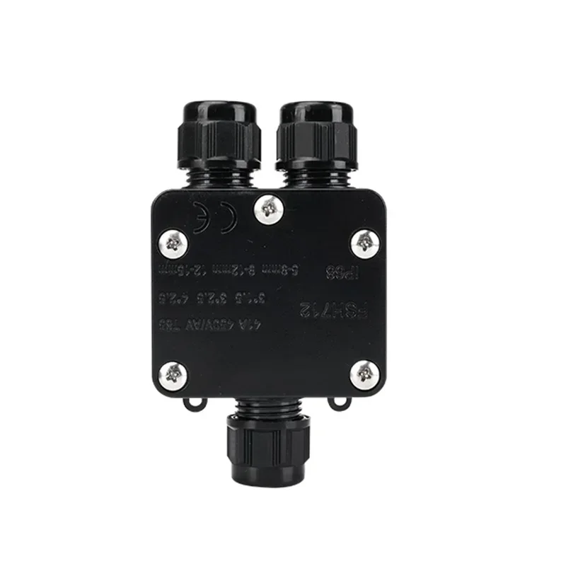 Waterproof Y-type Power Box Outdoor 2-way Quick Connection Connector Tee Junction Box with Terminal 32A/250V Threading Box IP68