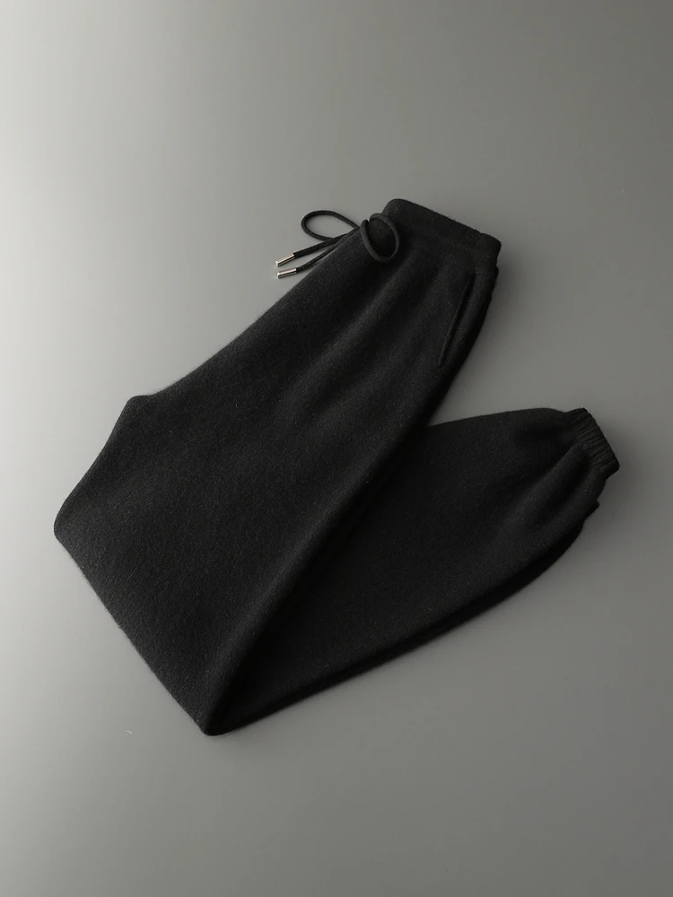 2025 New Chic Smart Casual Pencil Pants Luxury Men's 100% Cashmere Soft Knitted Autumn Winter Thick Soft High Quality Trousers