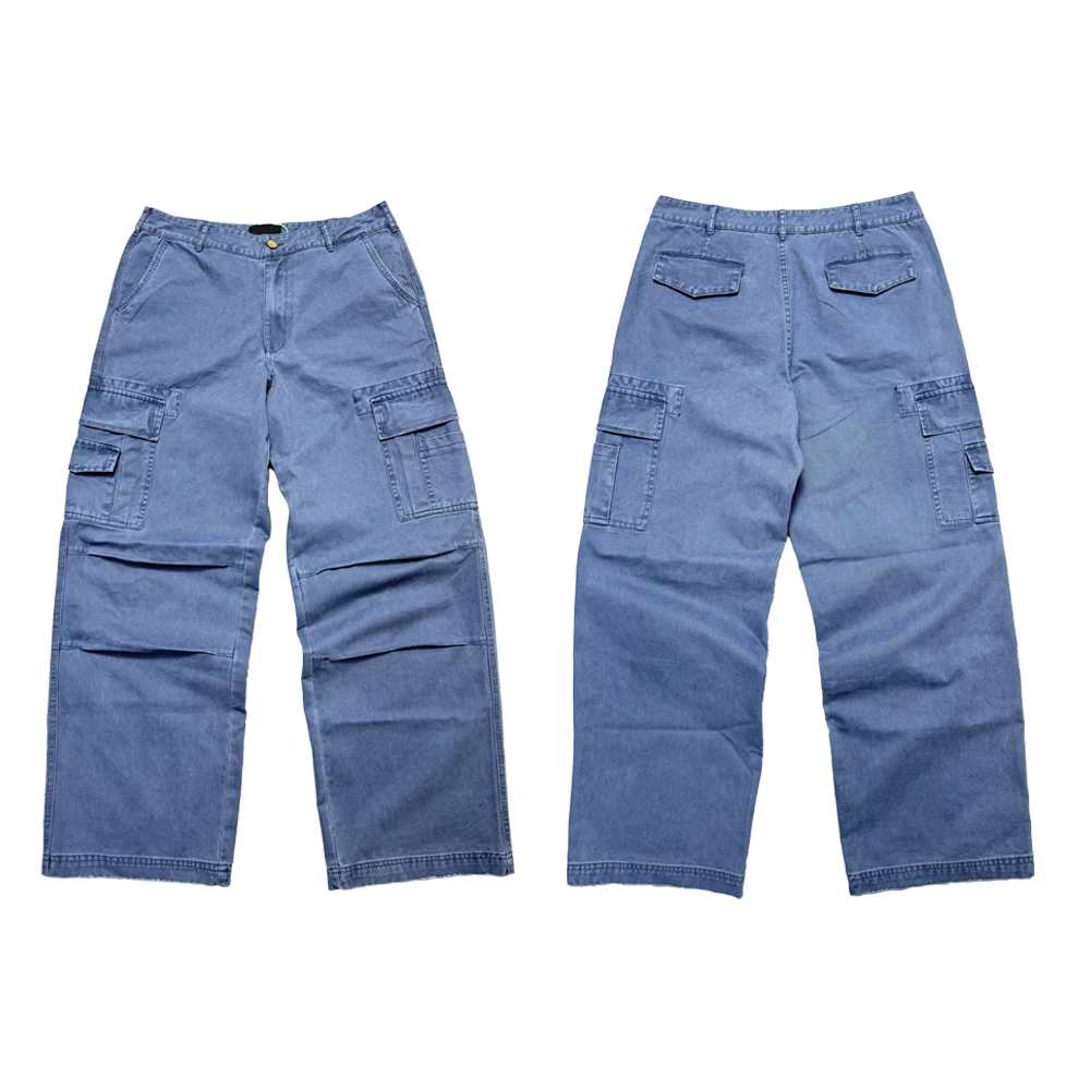 Y2k メンズ服 ハイブランド ストリートウェア ダメージ加工 バギー カーゴパンツ ヴィンテージ コットン カジュアル サファリスタイル レトロ トラウザーズ 男性用