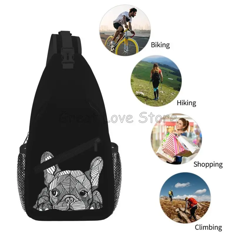 Cute French Bulldog Art Print Chest Bag Unisex Casual Crossbody Bags Portable Waterproof Daypack for Travel Camping Hiking