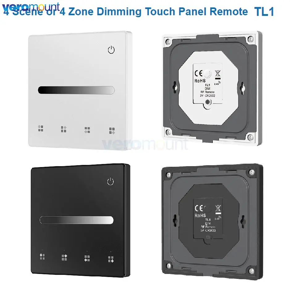 4Zone 4 Scene Wall Mounted Touch Panel Remote DIM/CCT/RGB/RGBW/RGB+CCT RF Remote Battery Powered for Skydance Controller Driver