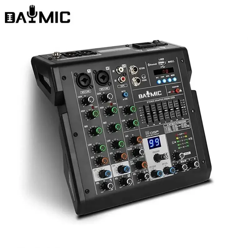 Mini 4 Channel USB Audio Mixer Console Stereo Recording 48V Phantom Power 16 Echo Delay DSP Processor Mixer Audio 4 Channel