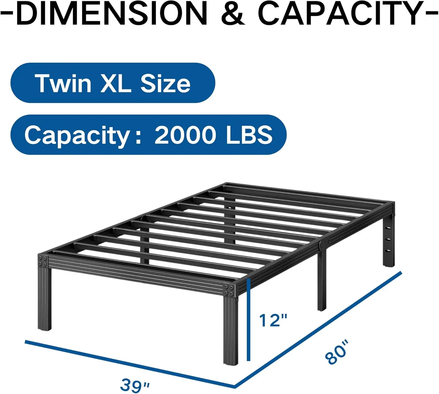

Twin Xl Bed Frames, 12 Hes Platform Bed Frame, 2000Lbs Heavy Duty Steel Slat, Non-Slip Design, No Box Spring Ned, Easy