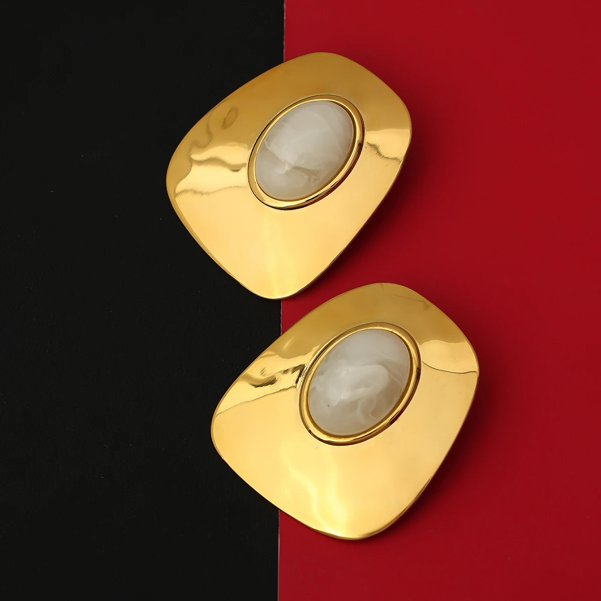 Ingemark Trendy Geometric Resin Stainless Steel Stud Earrings Women Luxury 18K Gold Plated Waterproof Piercing Ear Accessories
