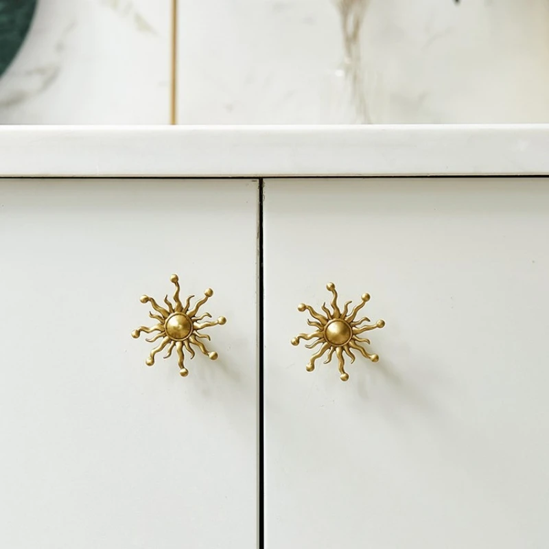 Handle Creative Nightstand Drawer Knob   Brass Sun Shaped Knob Cabinet Personalized Shoe Cabinet Knob Home Decor Accessories