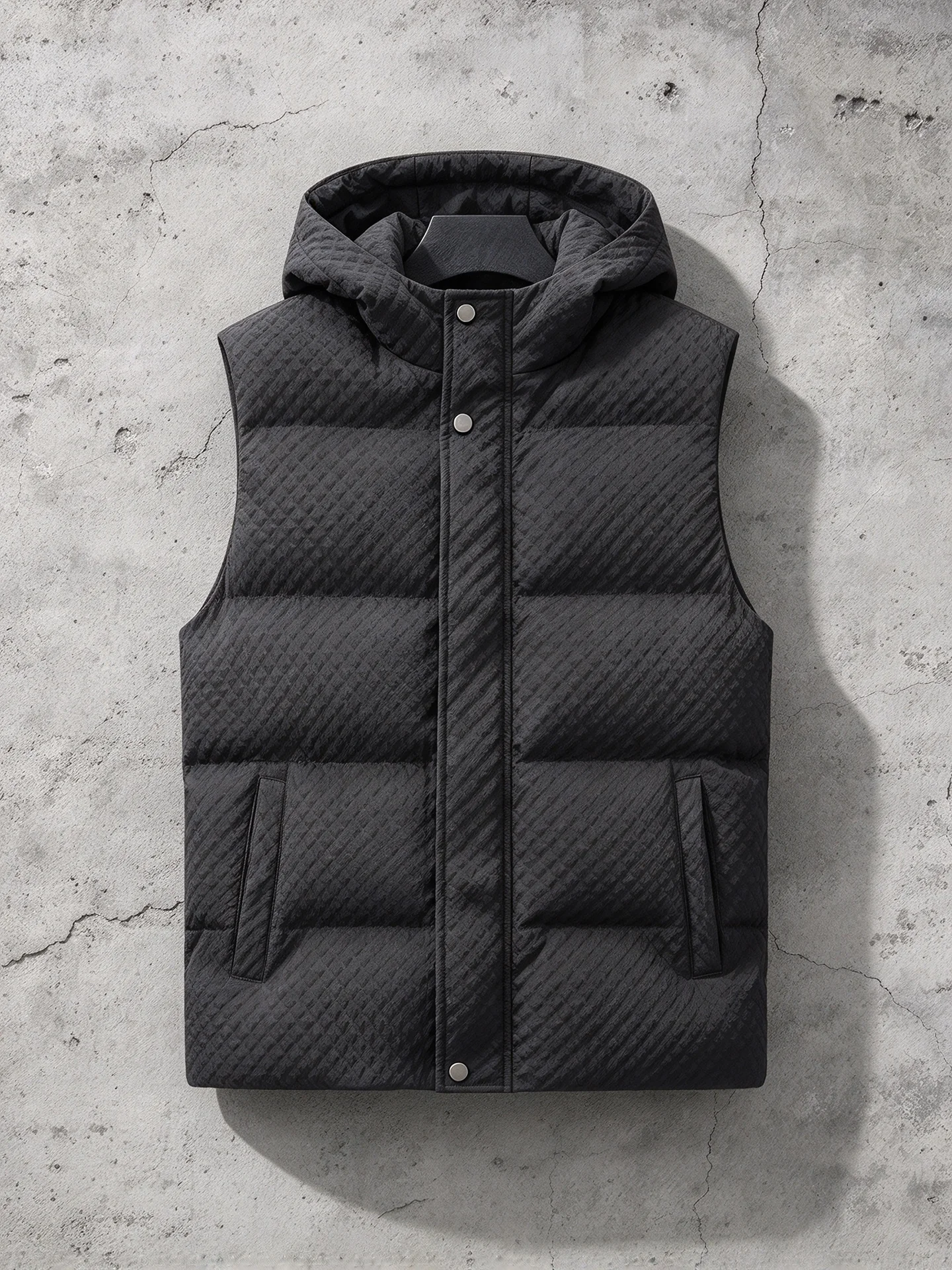 Men Hooded Padded Vest Waffle Texture Sleeveless Cotton Gilet Winter Warm Thick Waistcoat OutdoorWindproofCasualSleevelessJacket