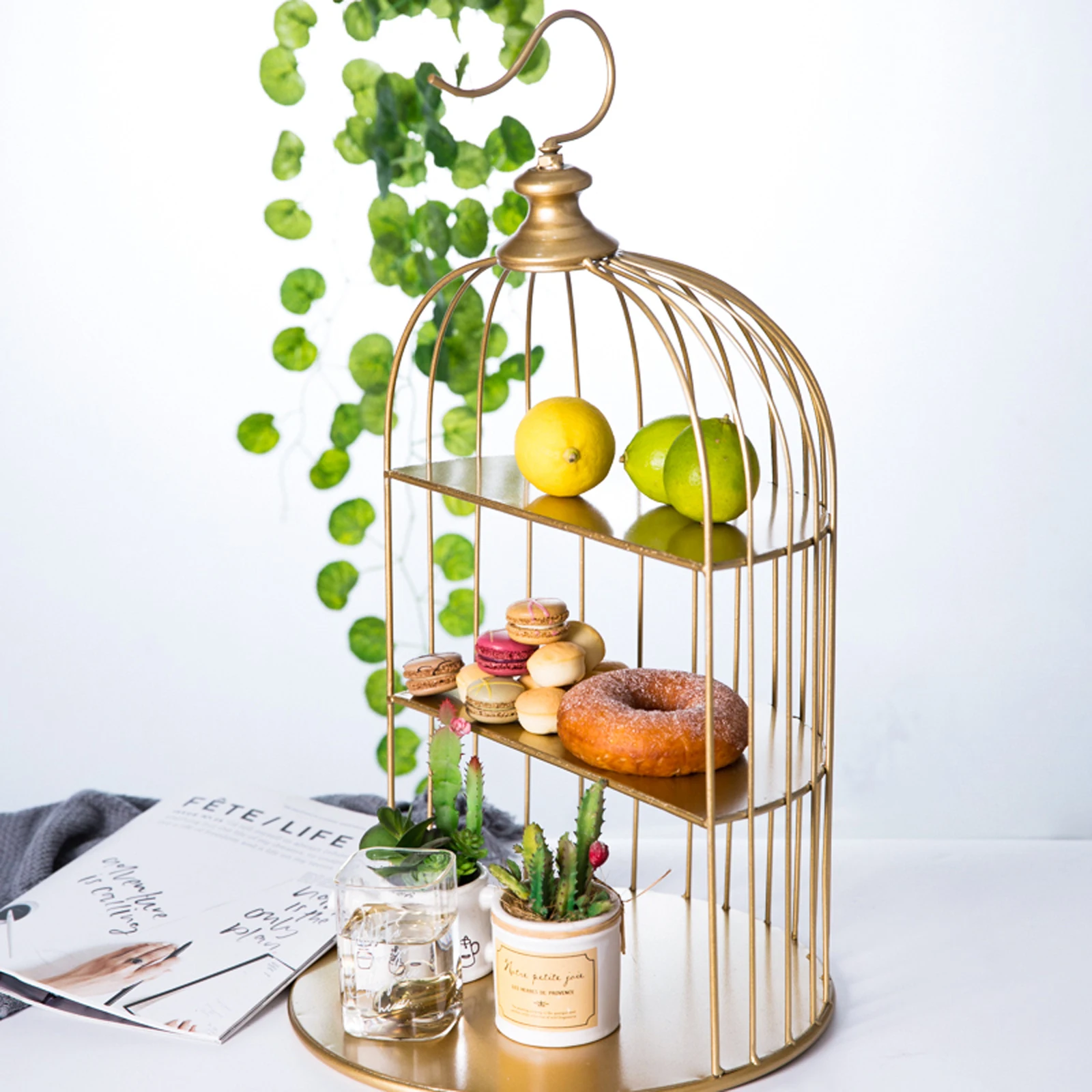 

3 Tier 25Cm Golden Wrought Cage Cake Stand Multi Layer Dessert Display Rack For Wedding Party Banquet Home Decor