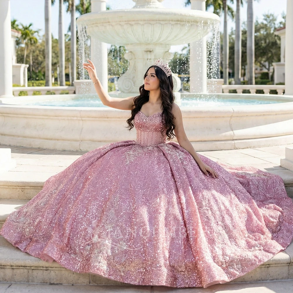 

Quinceanera Dress Graduation Party Ball Gown Customized Shiny Organza Beads Tiered Sweet Evening Dress vestido de 15 quinceañera