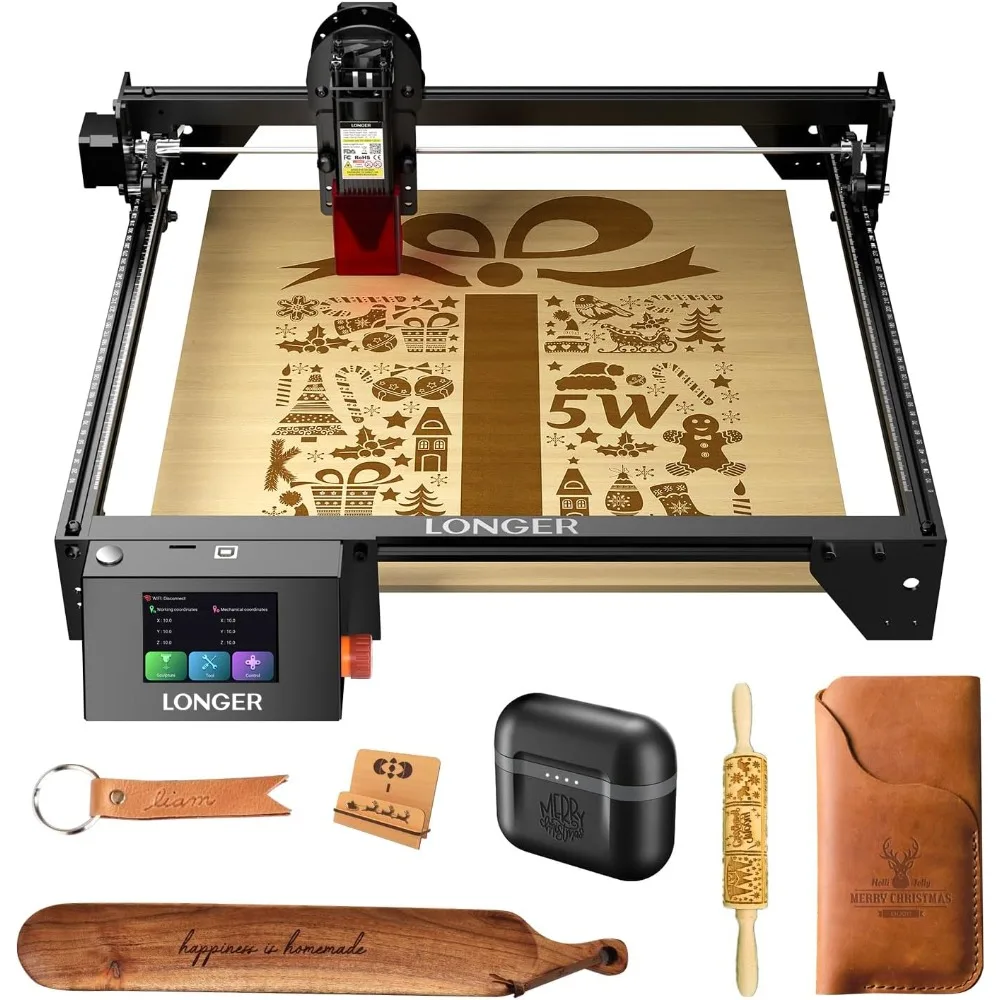 Laser Engraver, 5W Laser Engraving Cutting Machine for Metal and Wood, 3.5-inch Color Touch Screen, Offline Engraving/Cutting