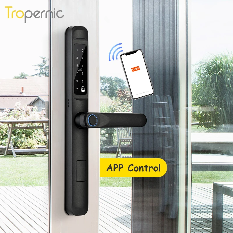 Tuya APP Waterproof Smart Fingerprint Password Card Door Lock Bridge-Cut Aluminum Alloy For Outdoor Pull Push Sliding Door