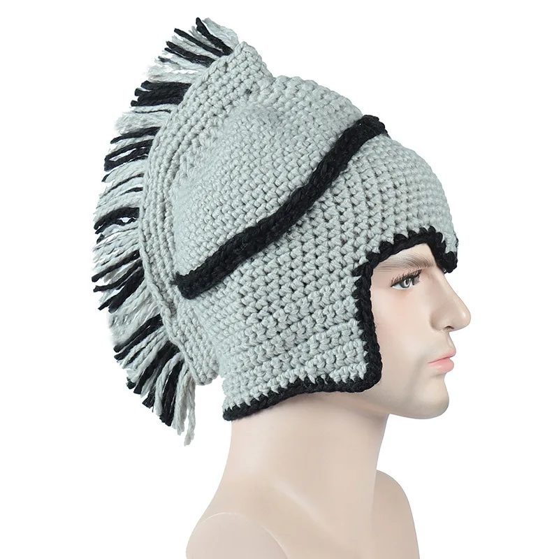 1 pc Hot Sales Man Knitted Hat Creative Roman Knight Woolen beanie Caps Funny Design Men Crown Gladiator Handmade knitted  cap