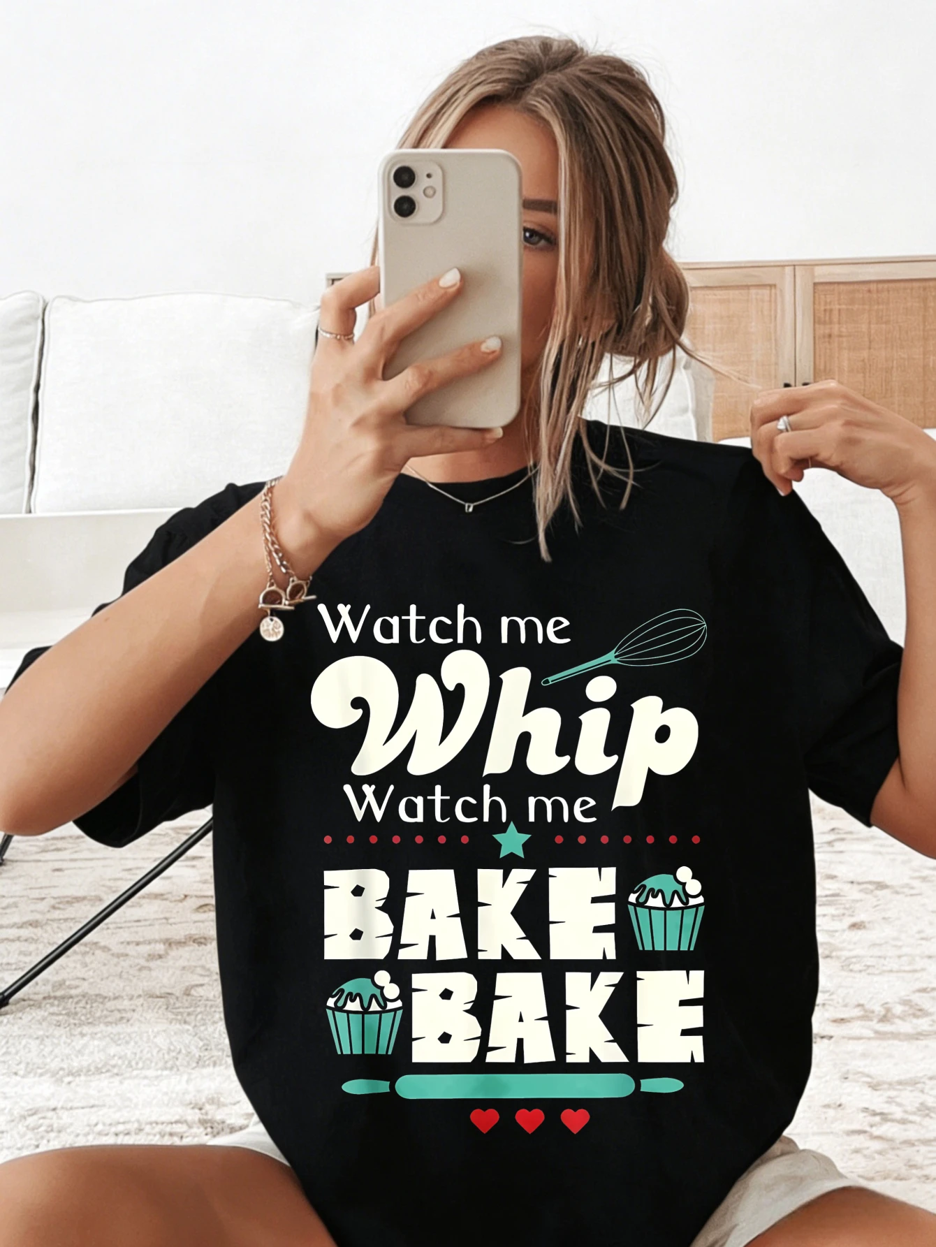 

Womens Short Sleeve T Shirts Funny 'Watch Me Whip Bake' Graphic Cotton Oversized Summer Casual T-Shirt Gift for Her