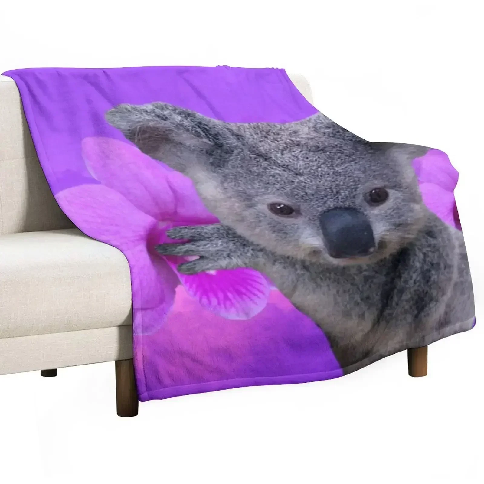 Koala and Orchids Throw Blanket Sofa Bed manga anime Camping Furrys Blankets