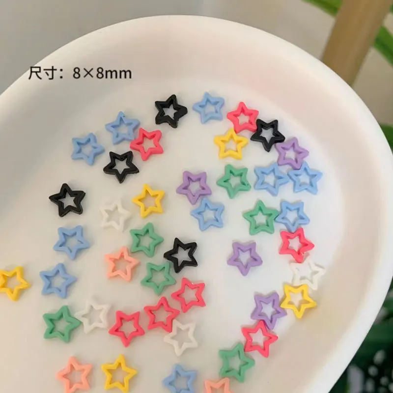 50pcs Hollow Star Heart Nail Charms Bulk Candy Colored Peach Heart Nail Diamond Parts DIY Summer Nail Art Decoration Accessories