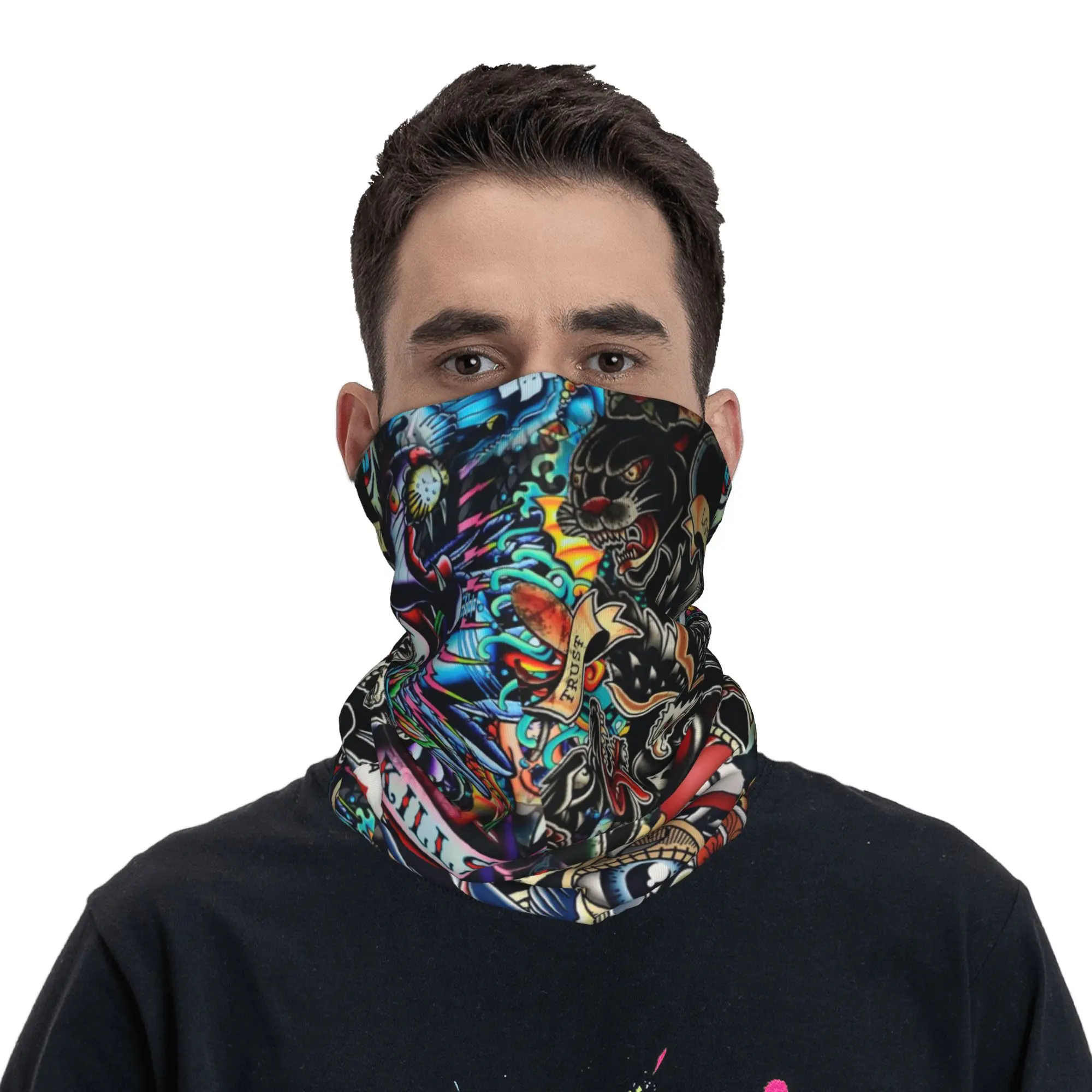 

Vintage Old School Tattoo Print Bandana Neck Cover Printed Magic Scarf Face Mask Riding Unisex Adult Washable