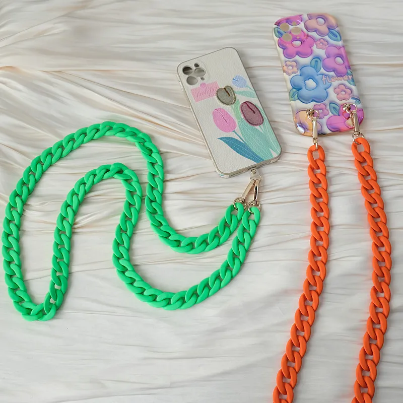 

New Phone Accessory Detachable Lanyard Blue Matte Crossbody Strap Long Phone Case Chains Acrylic Pendant Neck Solid Phone Chain