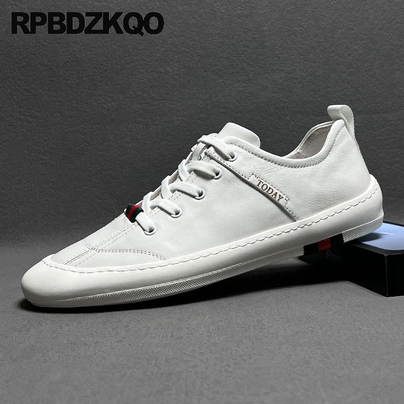 

Full Grain Leather Trainers Sport Athletic Round Toe Lace Up Italian Sneakers Skate Shoes Soft Sole Flats Men European Comfort