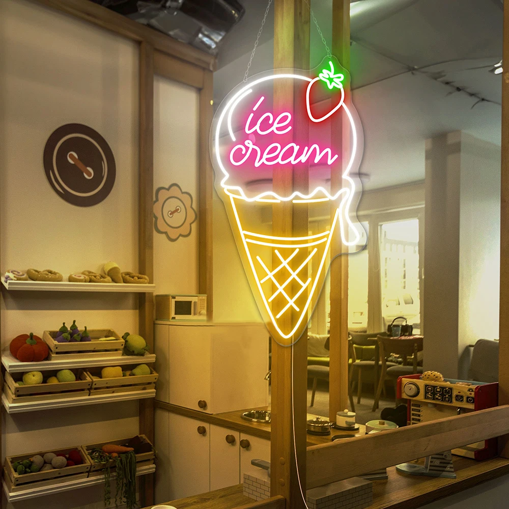 Ice Cream Neon Sign Ice Cream Cone Led Logo Custom Neon Signs for Ice Cream Shop Restaurant Decor Frozen Desserts Neon Light