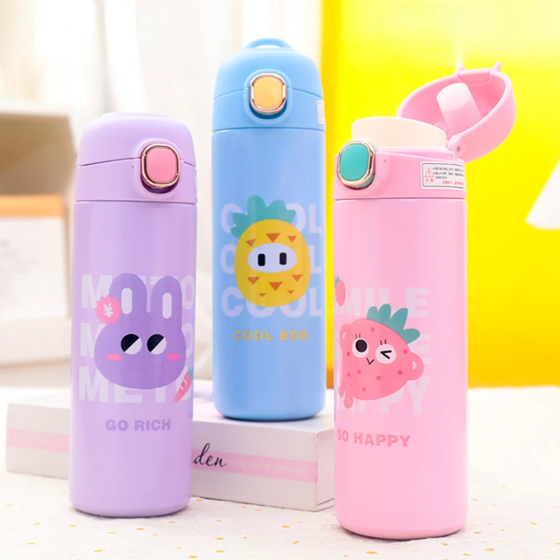 Thermos Bottle Mug Cartoon Cute Chaildren Girls Boy Bouncing Water Bottle 304 Stainless Steel Vacuum Flask Cup Thermos Cups