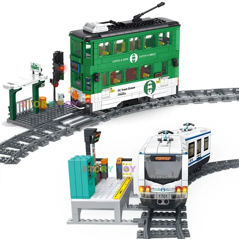 Technische Stadt Power Train Eisenbahn Track Bausteine U-bahn Station Fahrzeug Montieren Ziegel Spielzeug Geschenk Für Kinder Kinder Jungen