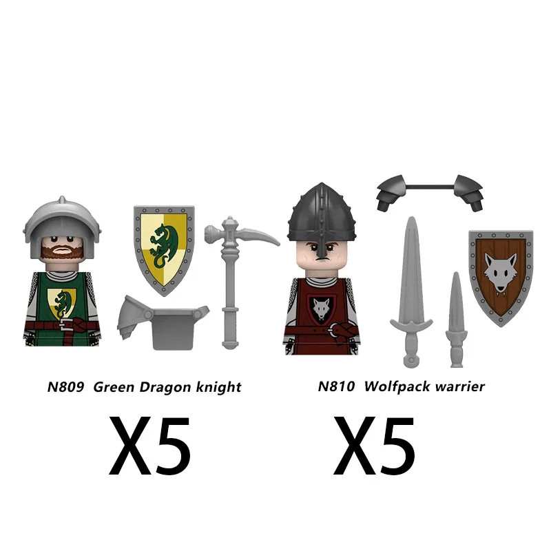 MOC Medieval Castle Green Dragon Knight Figures Building Block Ancient Roman Soldier Weapon Shield War Horse Boy Toys Gift K149