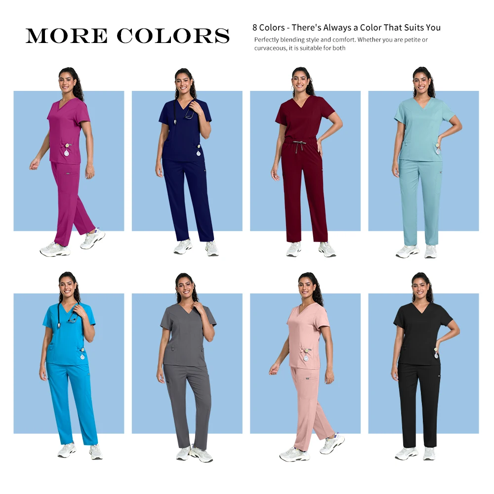Conjunto de calças retas de alta qualidade, uniforme de enfermagem para sala de operação, jaleco com decote em v, esfrega cirúrgica, roupa de trabalho médica, roupas de beleza