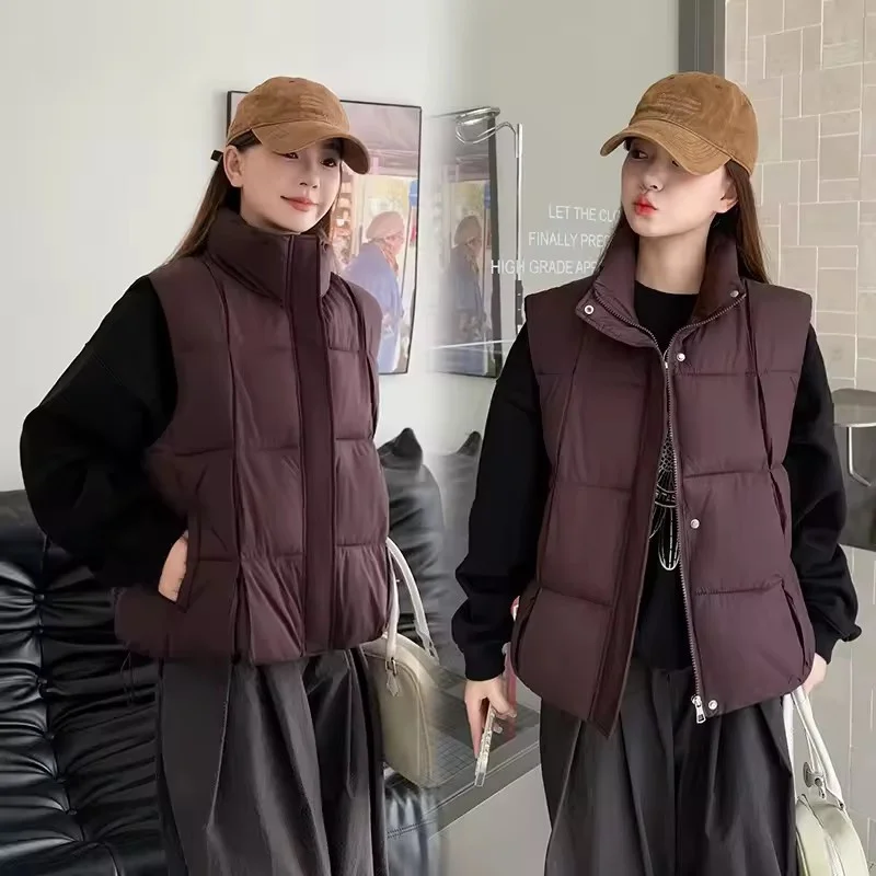 

Осень-зима, новый корейский пуховый хлопковый жилет, женская короткая куртка без рукавов, универсальный свободный жилет на молнии, пальто, женские топы