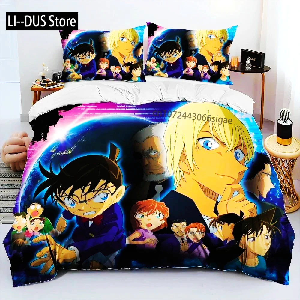 Anime Detective Conan Cartoon Bedding Set Duvet Cover Bed Set Quilt Cover Pillowcase Comforter King Queen Size Boys Adult