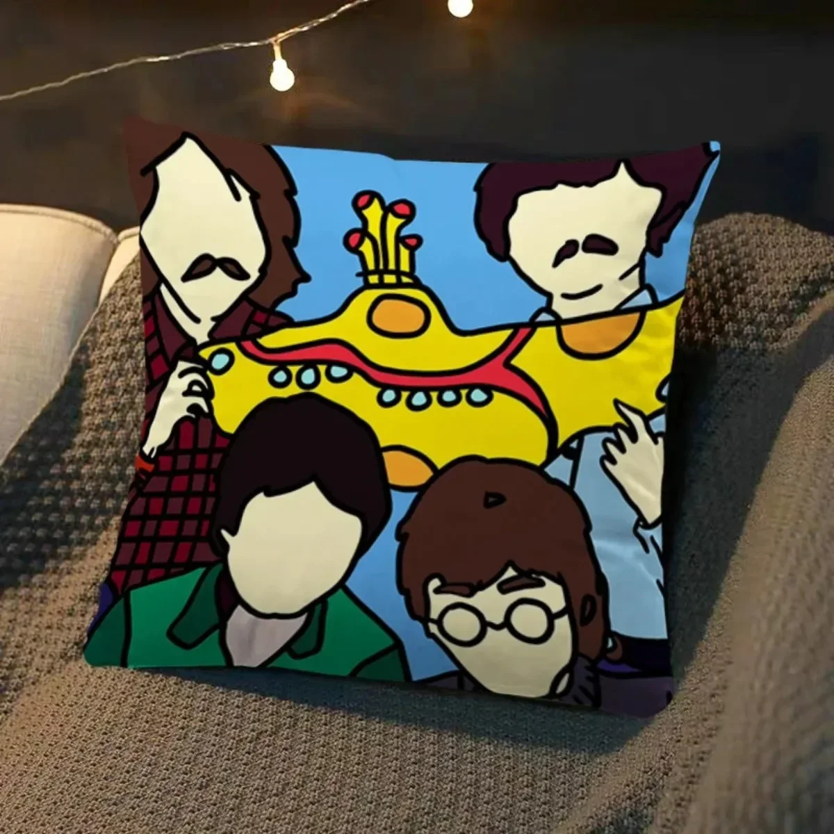 Funda de cojín de submarino amarillo, cubierta de almohada de Anime, funda de almohada cuadrada, decoración de sofá, coche, cama, habitación, 40x40cm, 16x16 pulgadas