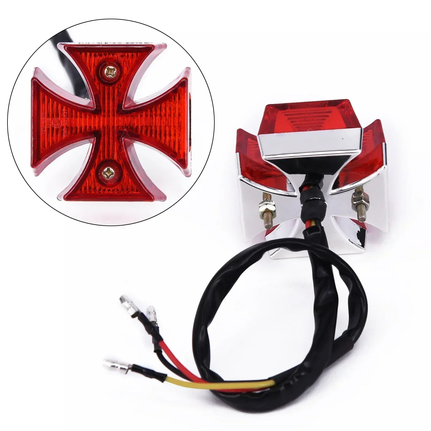 1pc Motorcycle Tail Light Rear Tail Brake Lamp License Plate Light Cross LED ABS Surround With Red Lens For Bike Dirt Bike Quad