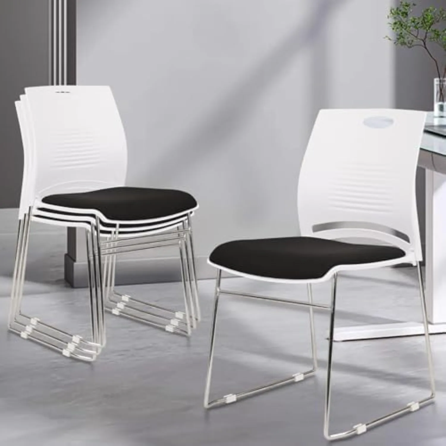 Stacking Home Office Guest Chair, Reception Stackable Chairs with Metal Sled Base, Conference Lobby Waiting Training