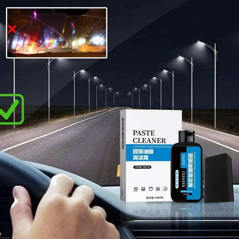 Removedor de película de aceite de vidrio para coche, emulsión limpiaparabrisas, limpiador multiusos con esponja para limpieza de vidrio para automóviles y hogares