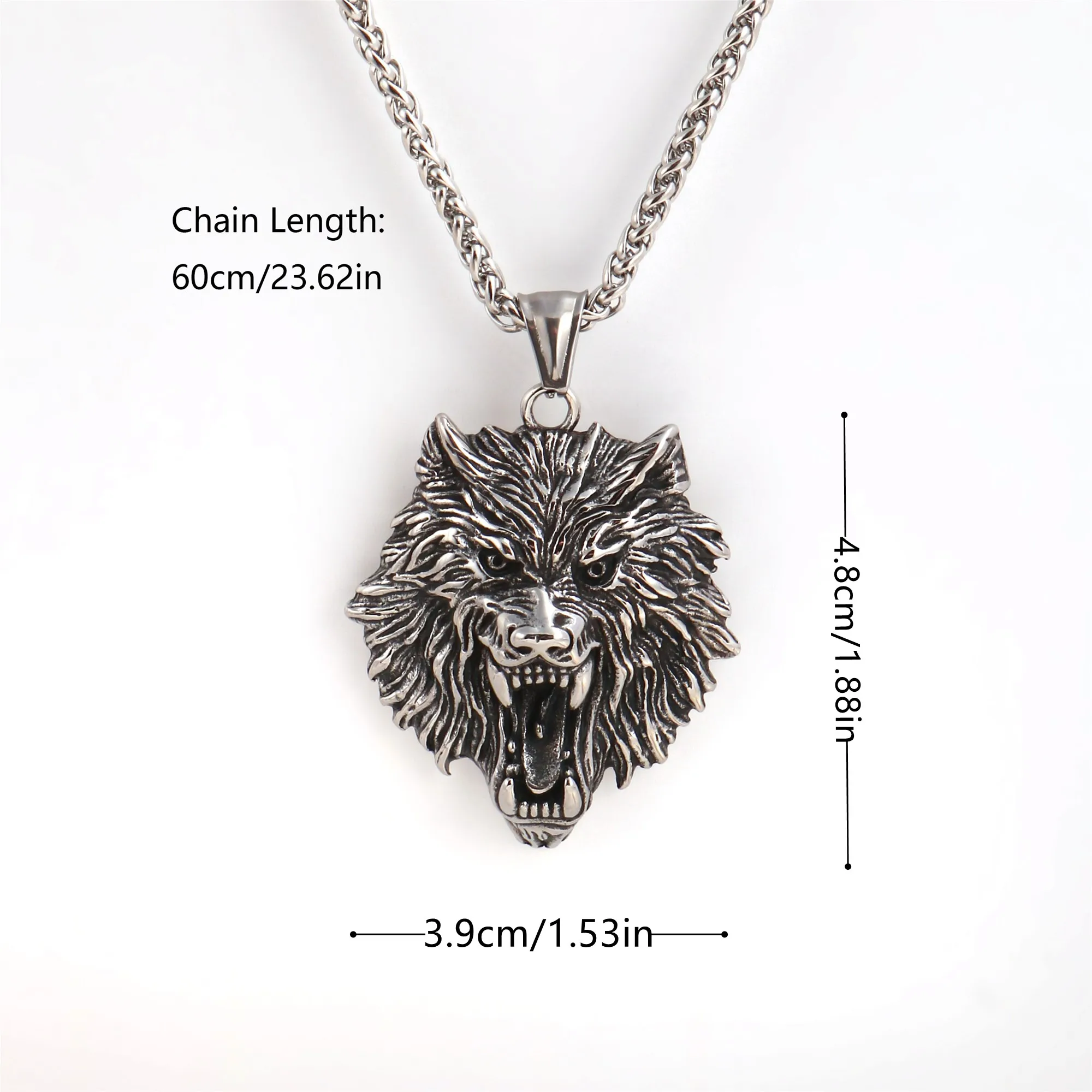 1PC INGCHAU Vintage Stainless Steel Myth of Europe Viking Wolf Head Necklace For Men Animal Amulet Necklace Men Jewelry