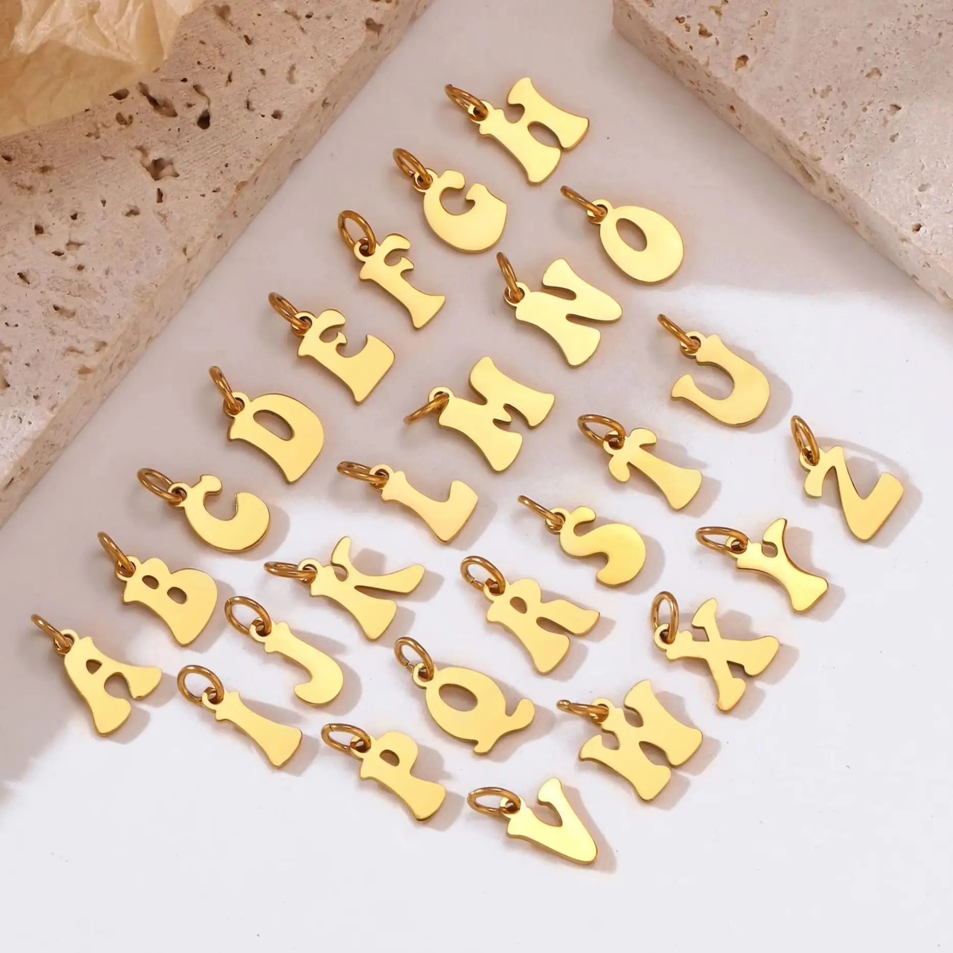 5Pcs Stainless Steel Alphabet Charms With Jump Ring Simple Initial English Letters Pendants DIY Necklace Bracelet Jewelry Making