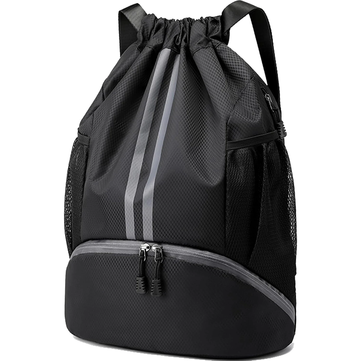 Sports Drawstring Backpack - String Swim Gym Bag with Shoes Compartment and Wet Proof Pocket for Women&Men