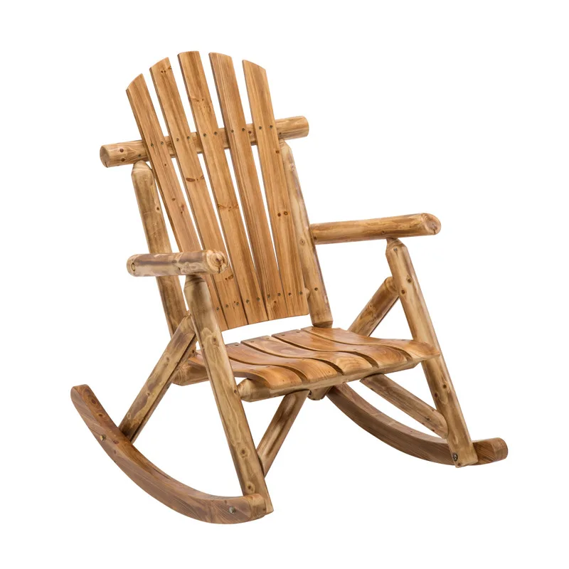 Outdoor Patio Adirondack Wood Bench Chair Rocking Chair Contemporary Solid Wood Log Deck Garden Furniture Single Rocker Chair