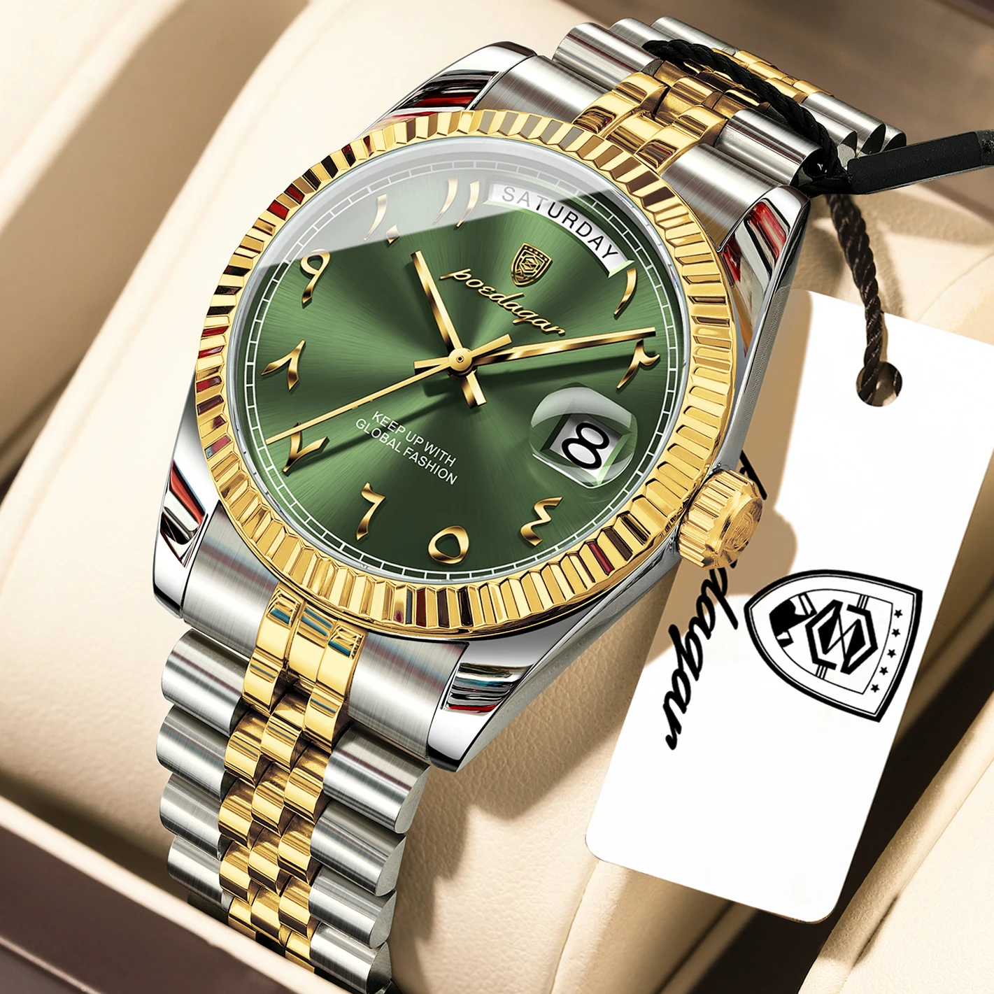 POEDAGAR Trendy Quartz Man Clock Waterproof Stainless Steel Fashion Men Wristwatch Date Week Business Men's Watches Reloj Hombre