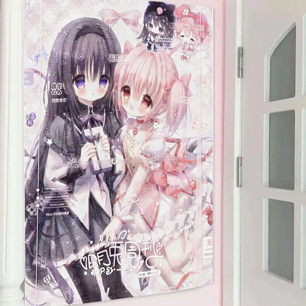 Original Niedliche JK 2D Mädchen Beste Freundinnen Wandteppich Stoff Innendekoration Kawaii Zimmer Ästhetischer Hintergrundstoff