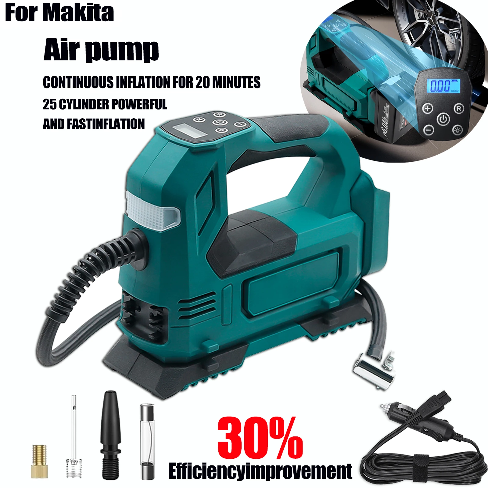 Portable Air pump For Makita 18V Battery Lithium-Ion Cordless Inflator Bare Tool For Car Tyre Inflator Electric Motorcycle Pump