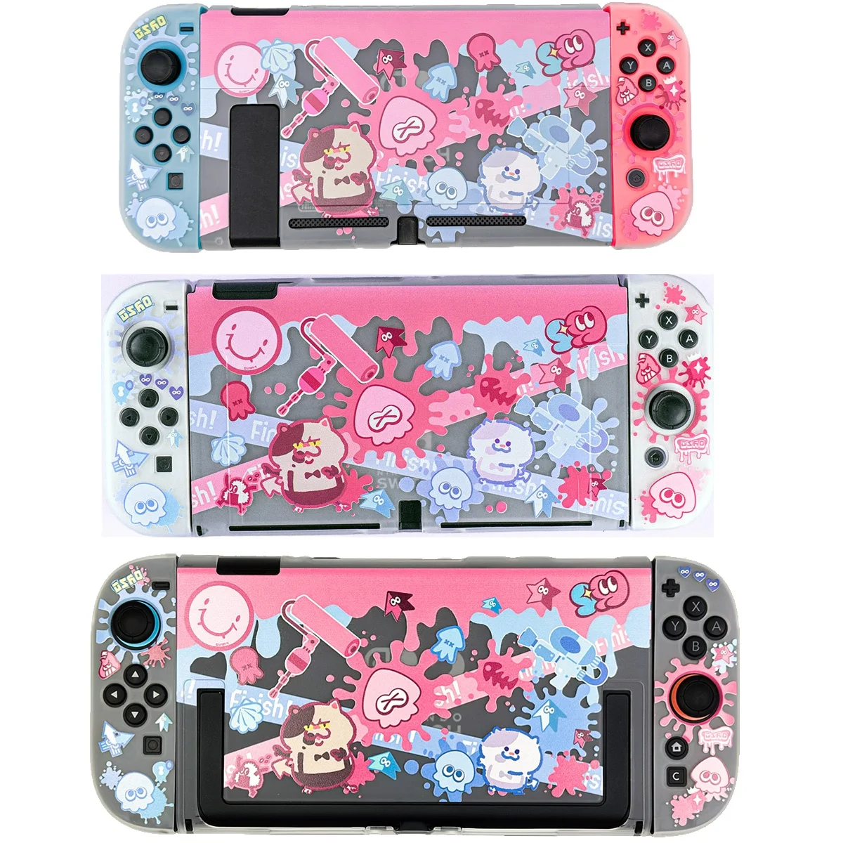 Colorful Ink-Style Protective Case Compatible with Nintendo Switch / OLED / Lite / Switch 2 - Pink & Blue Artistic Shell