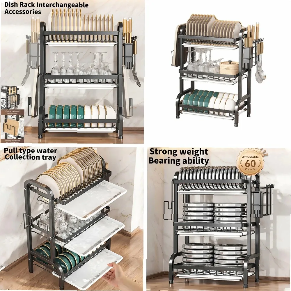 

Large Adjustable Dish Drying Rack with Utensil & Knife Holder, Kitchen Storage Organizer