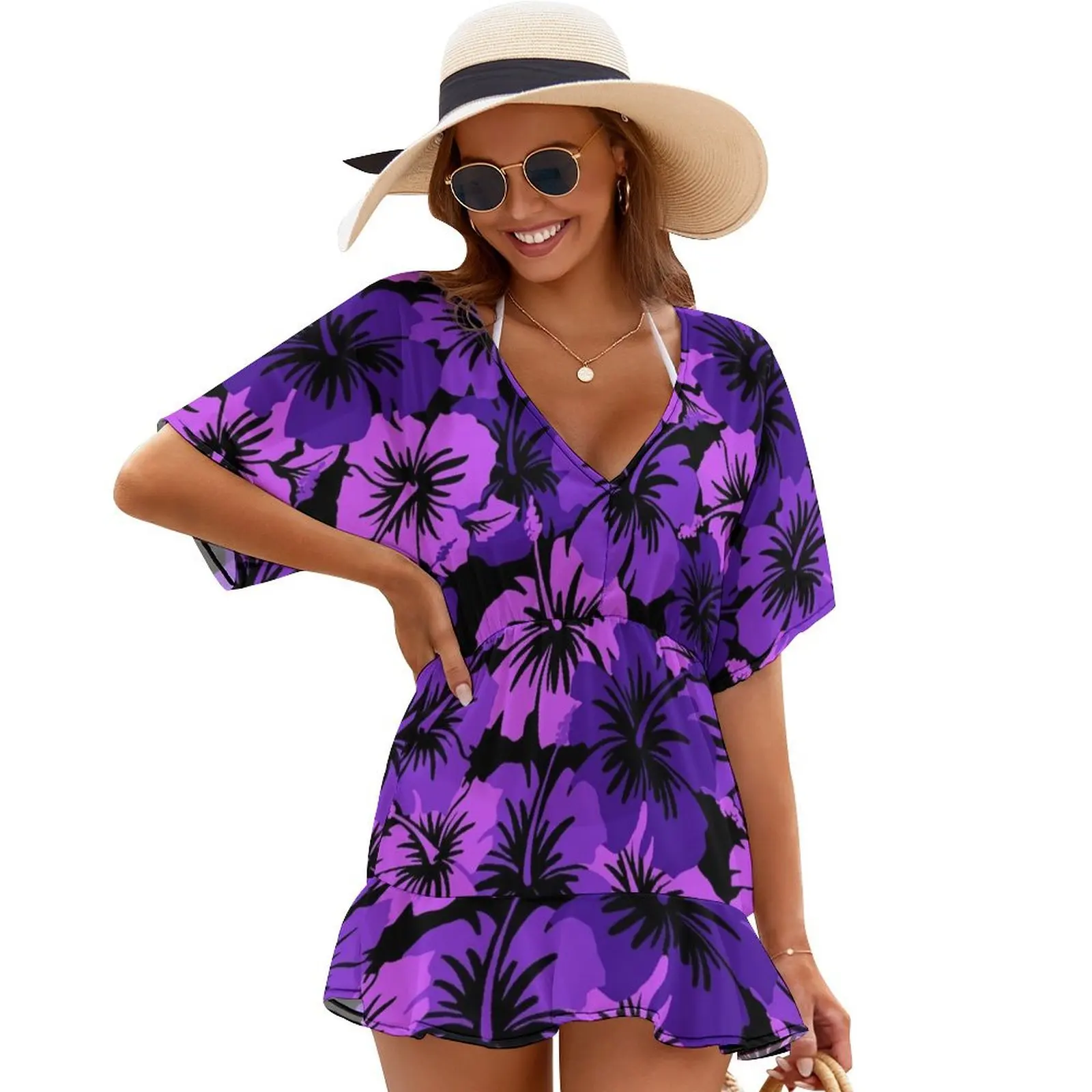 

Epic Hibiscus Hawaiian Floral Aloha Shirt Print - Purple Cover Ups prom dresses 2024 women's clothing trend 2024