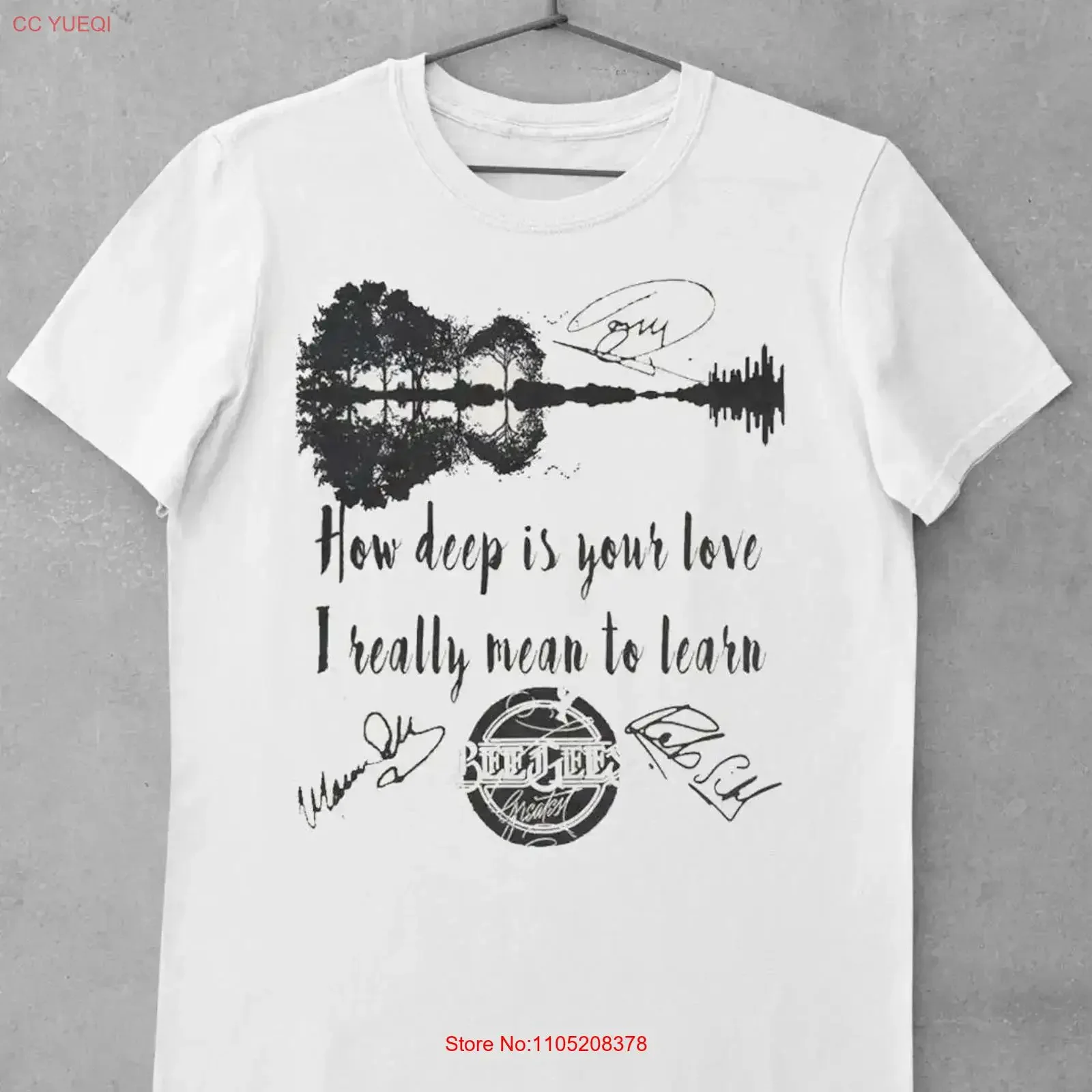 Guitar Lake How Deep Is Your Love Bee Gees Signatures T Shirt TN0103 vintage Washed Top For Everyday Wear fashion Comfortable
