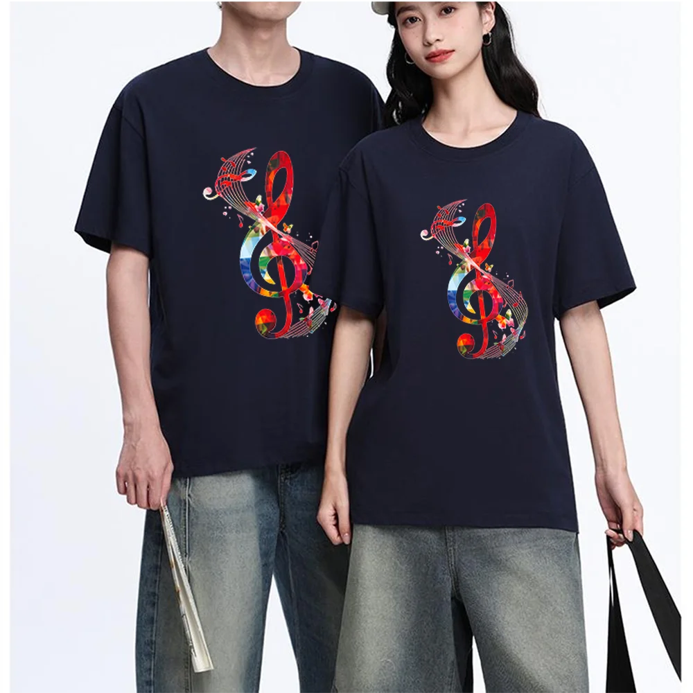 Colorful Treble Clef Music Note Printed T Shirt Breathable Fabric S-3XL Personalized Custom Aesthetic Graphic Top Unisex Fit Cas