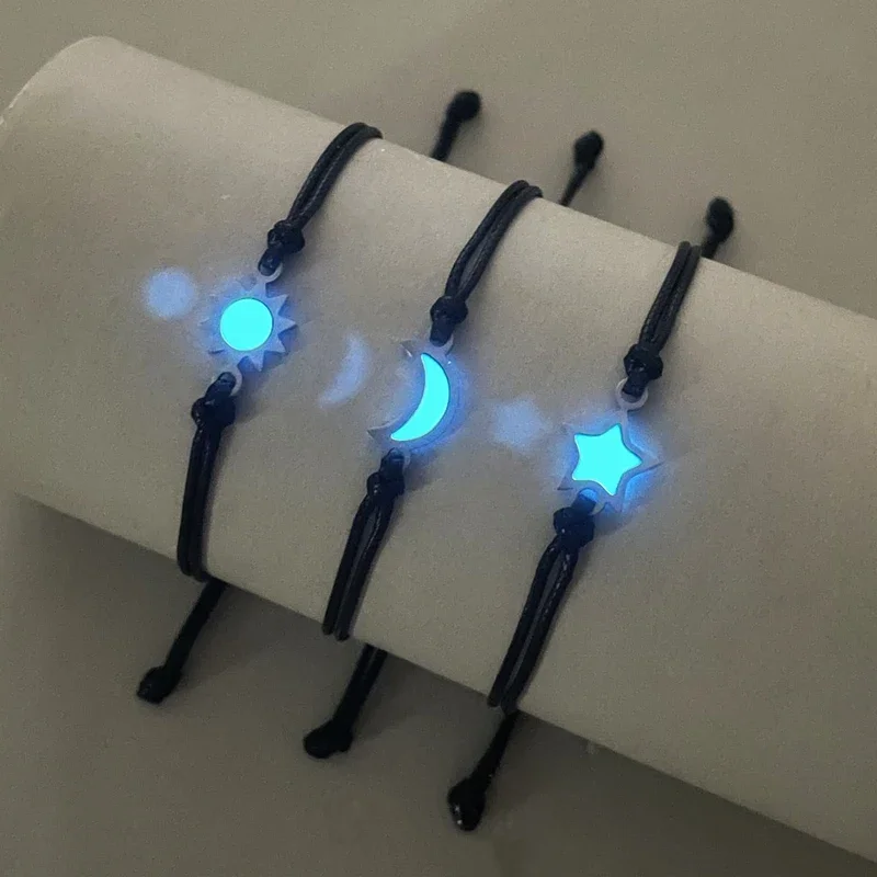 3 Teile/satz Edelstahl Leuchtende Sonne Mond Stern Armband Handgewebt Mode Seil Mode Einfache Schmuck Zubehör