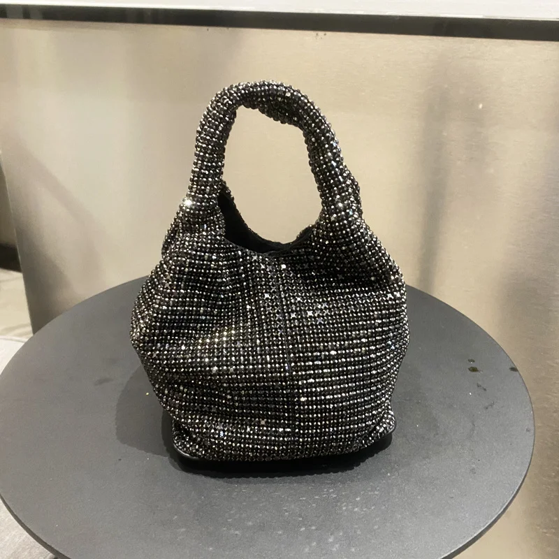 Handle Rhinestone Evening Tote Bag Purses for Women Shiny Dinner Party Wedding Handbag Designer Female Bucket Bag Shoulder Bag