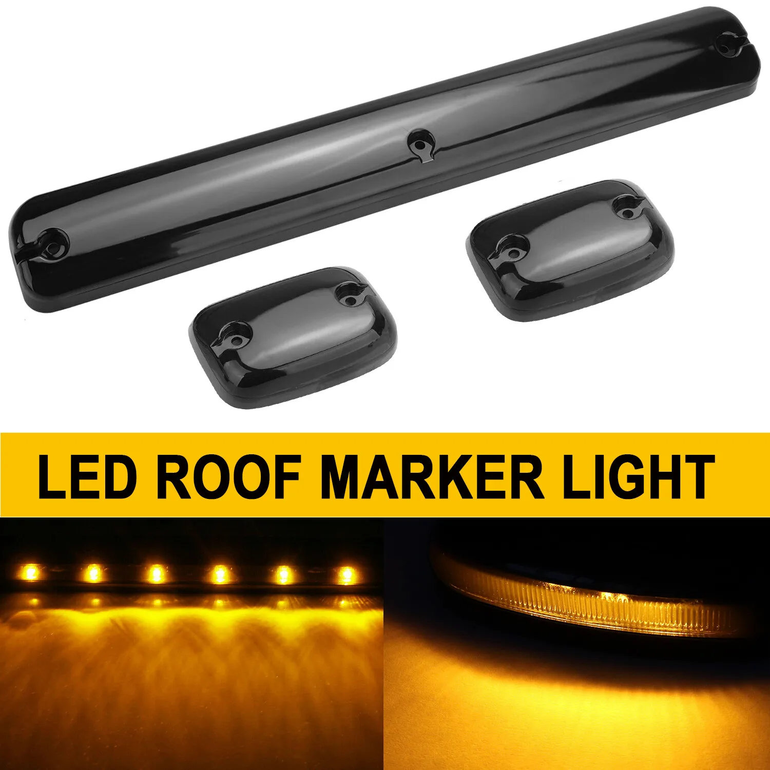 

Winetis 3Pcs For 2007-2021 Chevrolet Silverado 2500HD 3500HD LED Top Cab Roof Marker Clearance Running Lights Amber